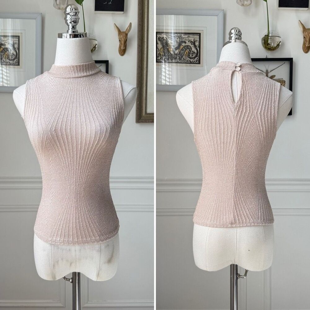 Vintage 90s Contempo Casuals Crop Mock Neck Champagne Beige Tank Top XS